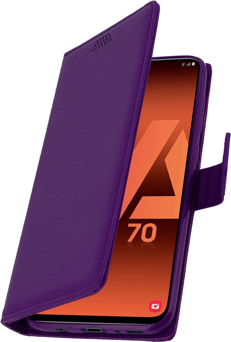 Avizar Cover Geschikt voor Samsung Galaxy A70 Flip Wallet Stand Video paarze, Paars