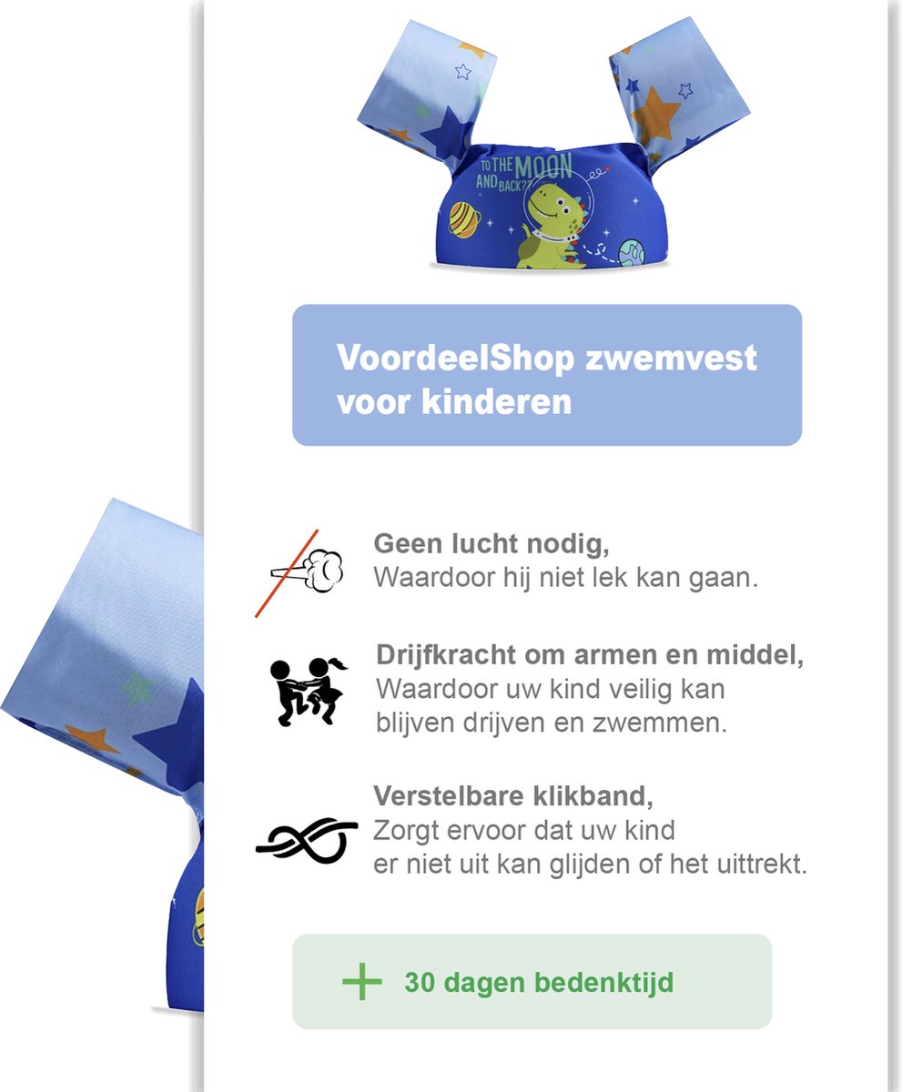 VoordeelShop® Puddle Jumper Zwemvest 2 - 6 Jaar - Incl. Veiligheidssluiting - Dinosaurus - Zwembandjes Drijfvest & Zwemvleugels - Swimtrainer & Zwemgordel - Zwemvest Kinderen - Peuter - 25 KG — afbeelding 6