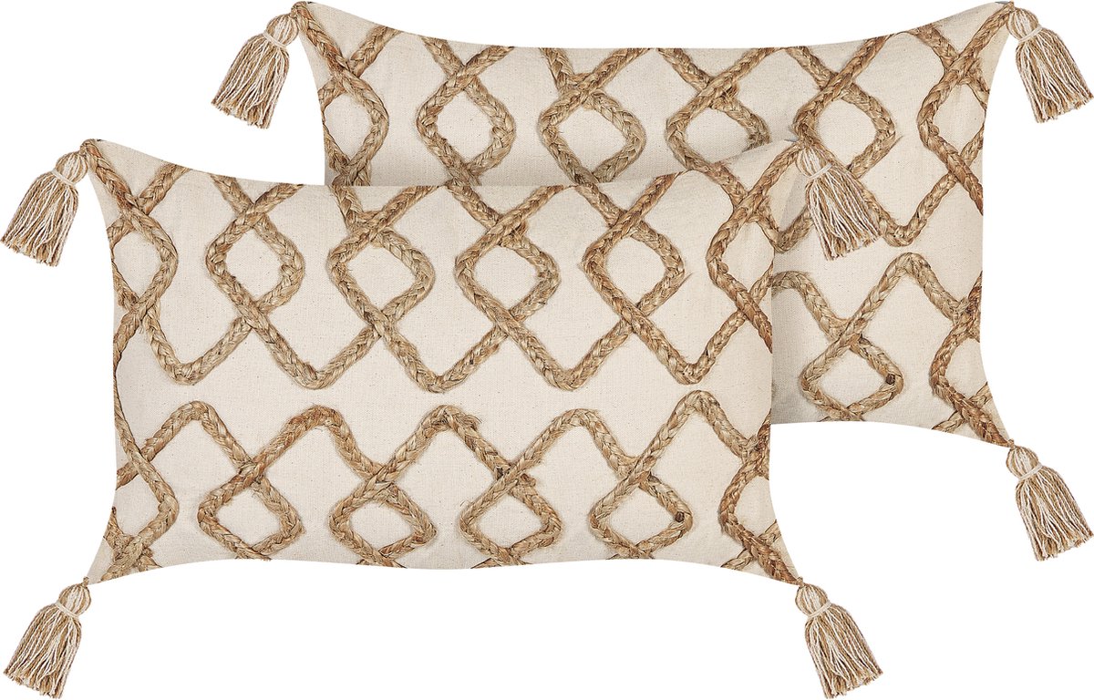 Beliani INCANA - Sierkussen set van 2 - Beige - 30 x 50 cm - Katoen