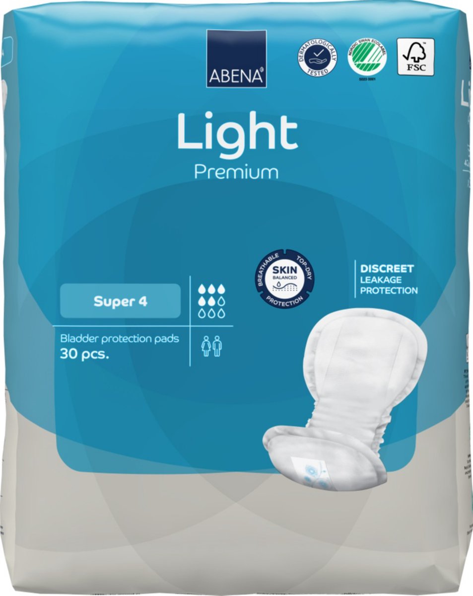 Goedkoopste ABENA Light Premium Super - 30x Incontinentie Verband Dames en Heren - Inlegverband voor Licht tot Matig Urineverlies - 20x44cm / 850ml