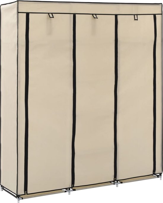 vidaXL - Kledingkast - met - vakken - en - stangen - 150x45x175 - cm - stof - crème