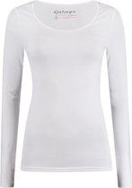 Garage 704 - Dames Bodyfit T-shirt ronde hals lange mouw wit S 95% katoen 5% elastan