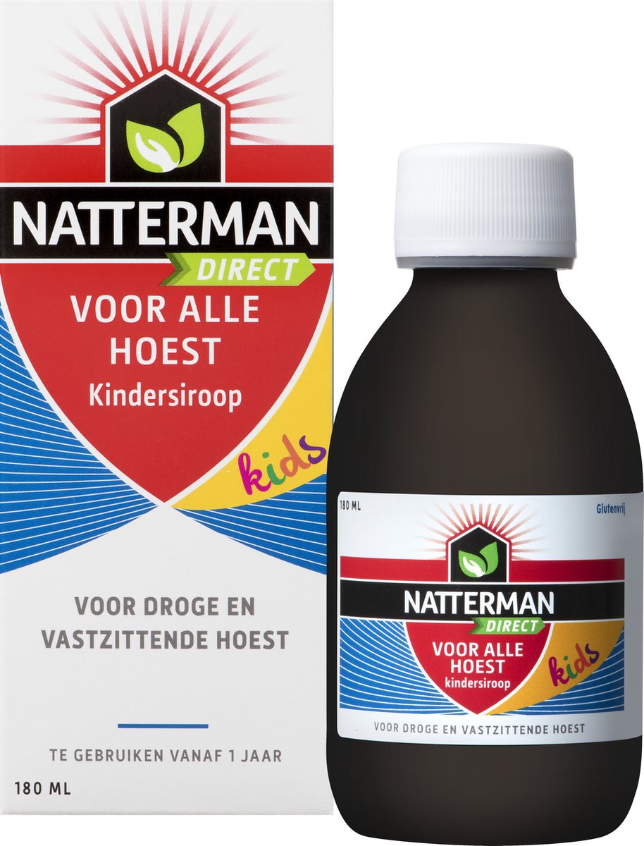 Natterman Direct Voor Alle Hoest kindersiroop - Voor droge en vastzittende hoest - Vanaf 1 jaar - Kids - Hoestdrank - Medisch hulpmiddel - 180 ml - Natterman