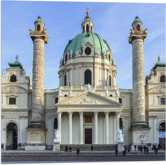 WallClassics - Vlag - Karlskirche Kerk in Oostenrijk - 50x50 cm Foto op Polyester Vlag