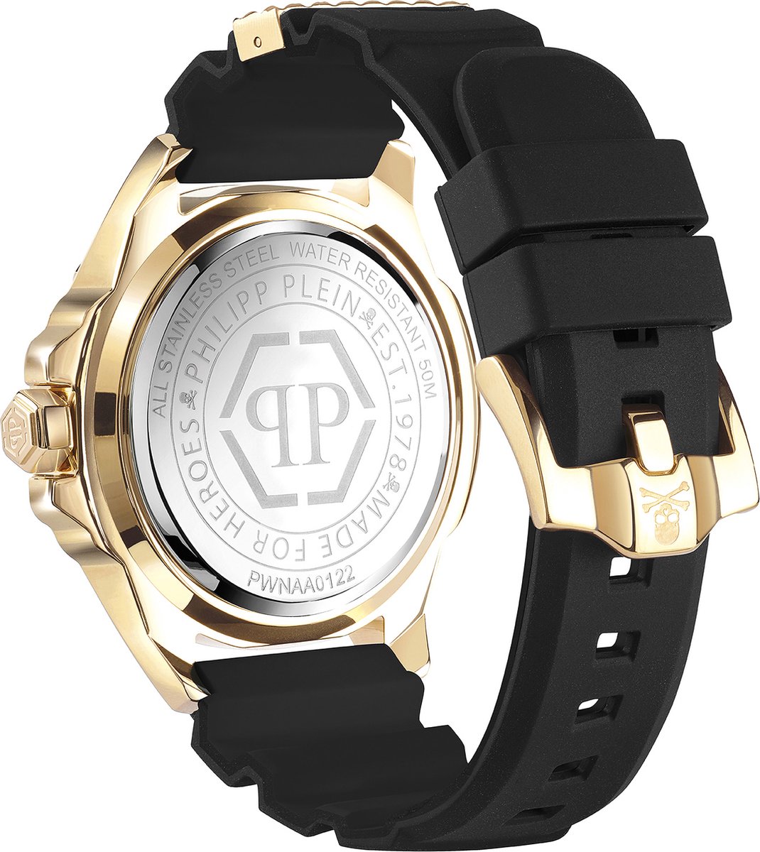 Philipp Plein The $Kull Genderless PWNAA0122 Horloge - Siliconen - Zwart - Ø 41 mm