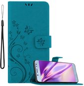 Cadorabo Hoesje voor Samsung Galaxy J5 2017 in BLOEMEN BLAUW - Beschermhoes in bloemmotief met magnetische sluiting, standfunctie en kaartsleuven Book Case Cover Etui