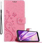 Cadorabo Hoesje voor Huawei Y6 PRO 2019 in BLOEMEN ROZE - Beschermhoes in bloemmotief met magnetische sluiting, standfunctie en kaartsleuven Book Case Cover Etui