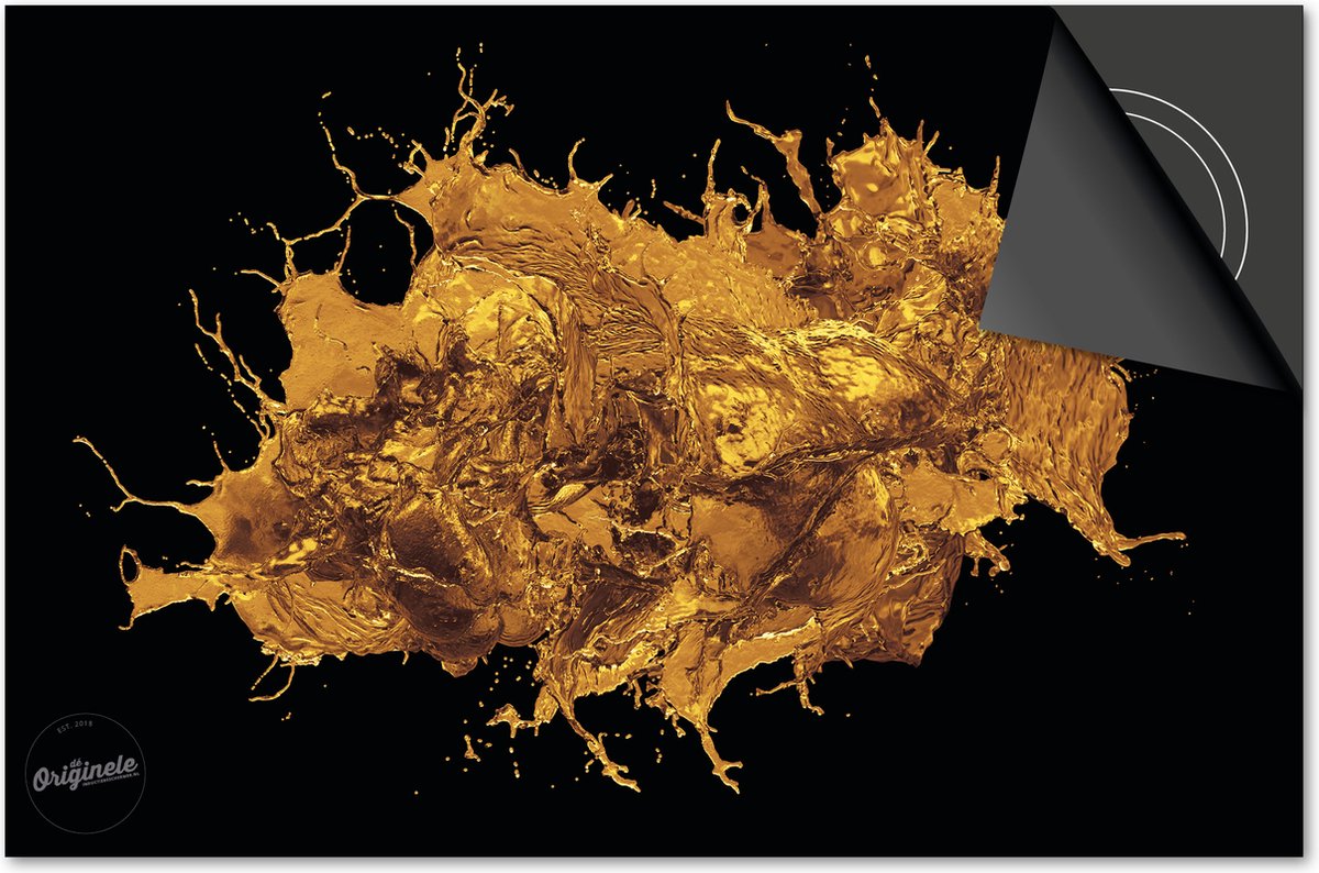 Inductie beschermer 59x52 - afdekplaat inductie mat - Dietrix Kookplaat beschermer - Exclusief - Black en Gold - Gouden Splash Verf