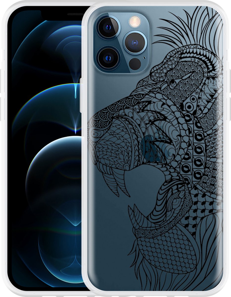 Geschikt voor Apple iPhone 12 Pro Hoesje Leeuw Mandala - Designed by Cazy