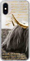 Geschikt voor iPhone X hoesje - Schotse hooglander - Goud - Hoorn - Siliconen Telefoonhoesje