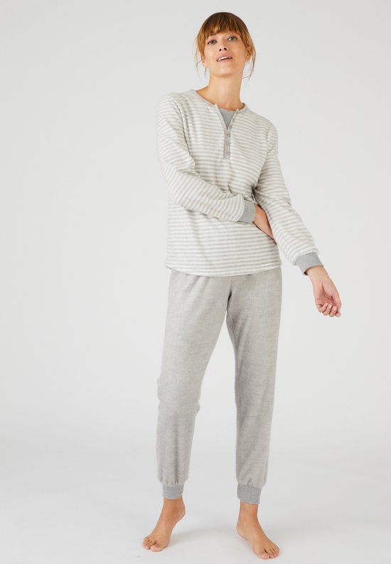 Damart Pyjama raye en Thermolactyl avec interieur rugueux Femme Grijs L bol