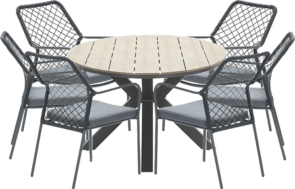 Garden Impressions Ross tuinset 7-delig zwart - Tulli tuintafel ovaal 220x115 cm light teak look