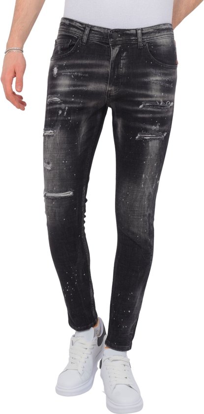 Paint Splatter Destroy Jeans Stonewash Heren - Slim Fit -1084- Zwart