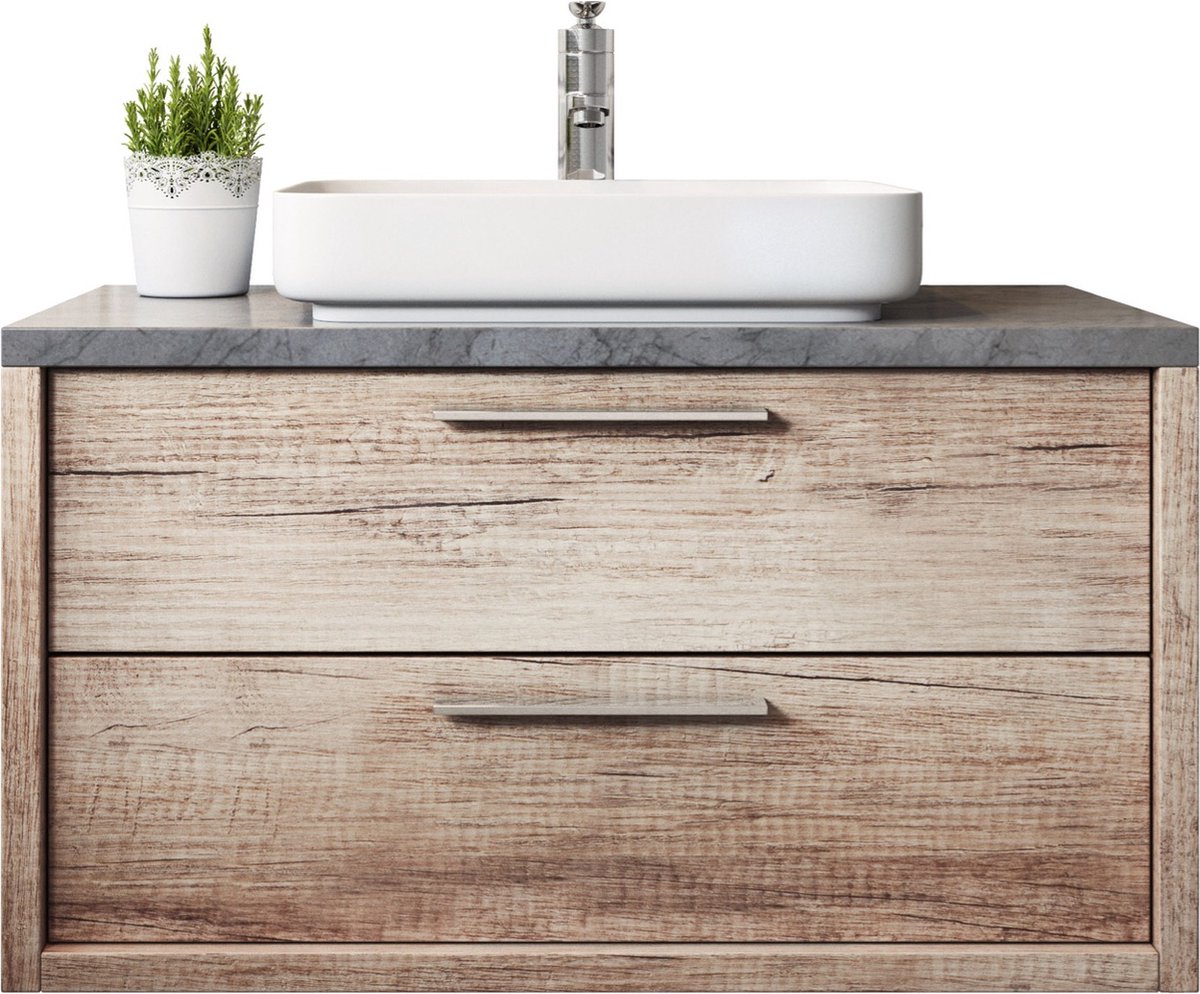 Badplaats Badkamermeubel Set Indiana 90 cm - Hout Look - Badmeubel met Wastafel