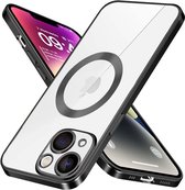 Hoesje Geschikt Geschikt voor iPhone 14 – Met Magnetisch Ring Magesafe compatibel backcover – Lens beschermer – Transparant / Zwart