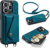 Casemania Hoesje Geschikt voor Apple iPhone 14 Pro Max Emerald Green - Luxe Back Cover met Koord - Wallet Case - Pasjeshouder