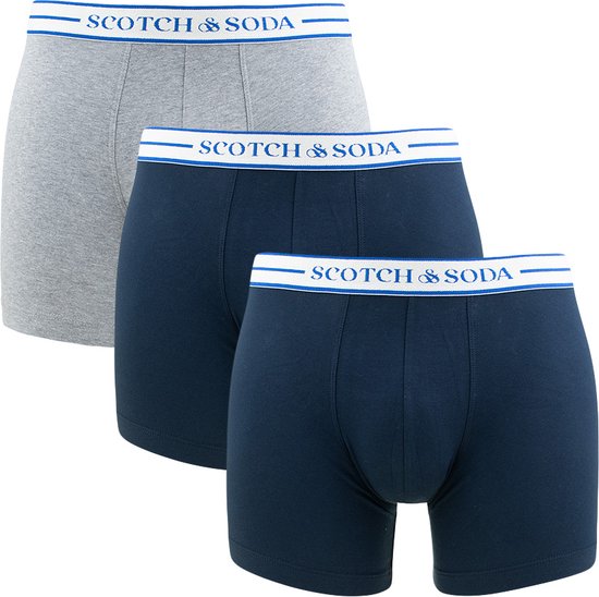 Scotch & Soda 3P boxers basic large logo blauw & grijs - S | bol.com