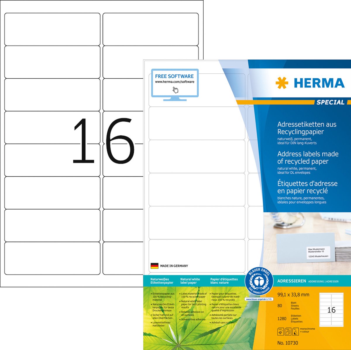 Herma Etiket recycling 10730 99.1x33.8mm 1280stuks wit