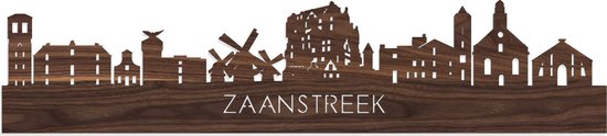 Skyline Zaanstreek Notenhout - 100 cm - Woondecoratie - Wanddecoratie - Meer steden beschikbaar - Woonkamer idee - City Art - Steden kunst - Cadeau voor hem - Cadeau voor haar - Jubileum - Trouwerij - WoodWideCities