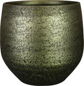 Steege Plantenpot/bloempot - keramiek - metallic donkergroen/touch of gold - D32/H30 cm
