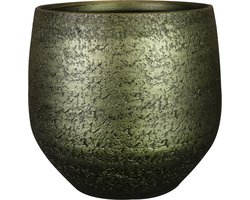 Ter Steege Plantenpot/bloempot - keramiek - metallic donkergroen/touch of gold - D32/H30 cm