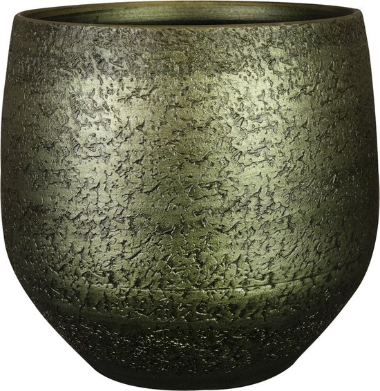 Ter Steege Plantenpot/bloempot - keramiek - metallic donkergroen/touch of gold - D32/H30 cm