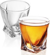 Intirilife 2x whiskyglas in CRYSTAL CLEAR 'TWISTED' - ouderwets whisky kristallen glas loodvrij in sculpturaal design vaatwasserbestendig perfect voor scotch, bourbon, whisky en nog veel meer.