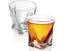 Intirilife 2x whiskyglas in CRYSTAL CLEAR 'TWISTED' - ouderwets whisky kristallen glas loodvrij in sculpturaal design vaatwasserbestendig perfect voor scotch, bourbon, whisky en nog veel meer. Image
