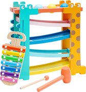 Houten speelgoed - Klopbalbaan in bijpassende kleur met onafhankelijke xylofoon - Xylofoon - Baanbal - Houten hamerklopbal - Speelgoed voor jongens en meisjes voor 1 jaar, 2 jaar en 3 jaar oud - Verjaardagscadeau - Cadeau