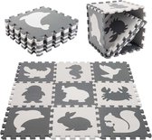 Schuimrubberen puzzelmat voor kinderen 9 el. zwart-ecru 85cm x 85cm x 1cm