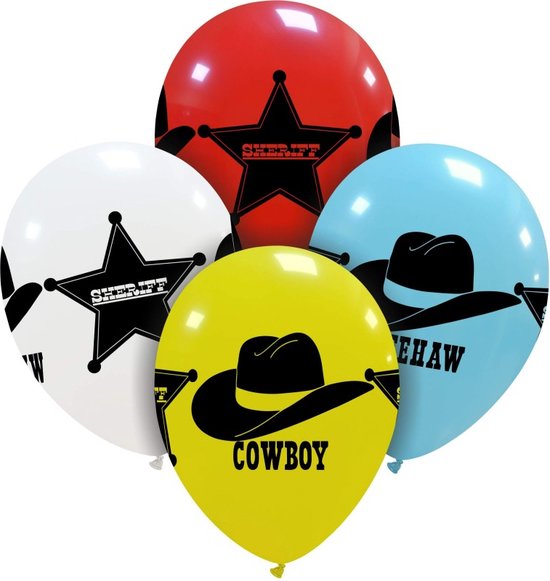 Wild West ballonnen, 6 stuks, 30cm, cowboy, sheriff