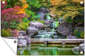 Tuinposter - Tuindoek - Tuinposters buiten - Stenen - Water - Bomen - Japans - Botanisch - 120x80 cm - Tuin
