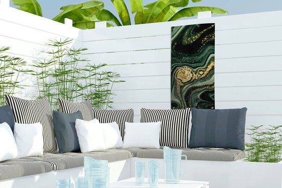 Poster jardin Goud - Glitter - Pailleté - Vert - Aspect marbre - Luxe - 30x60 cm - Toile jardin - Poster extérieur