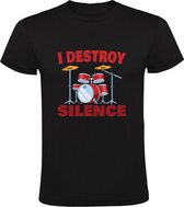 I Destroy Silence Drums Heren T-shirt - muziek - concert - drumstel - instrument - rock - band - retro - drummer - hobby