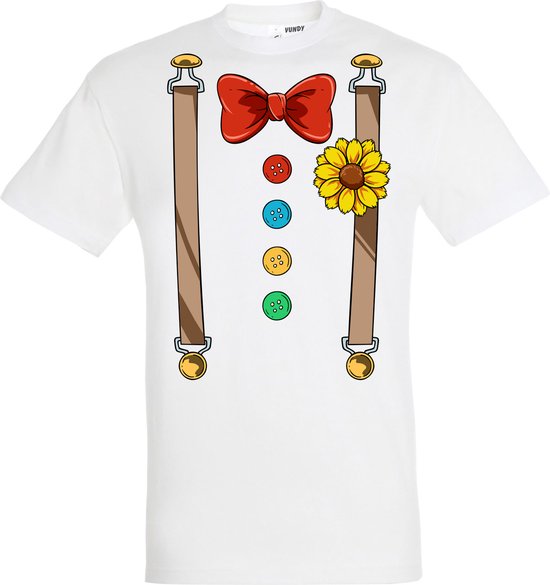 T-shirt Bretels Kostuum | Carnaval | Carnavalskleding Dames Heren | Wit | maat 5XL