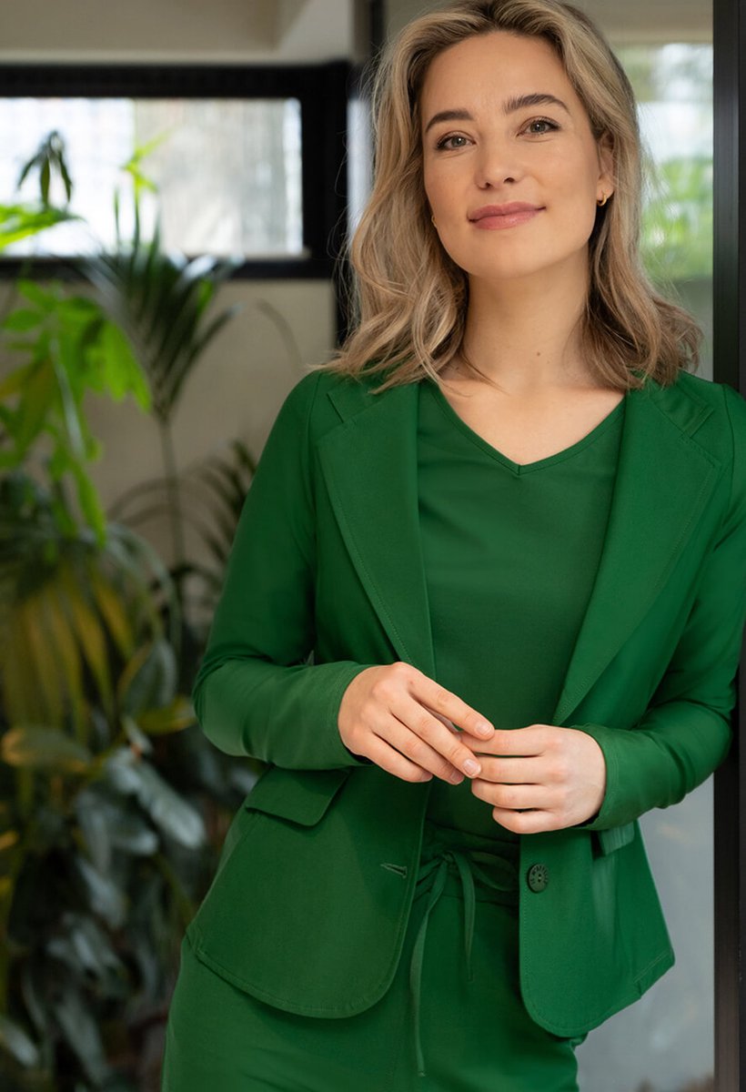 Groene Blazer van Je m'appelle - Dames - Travelstof - Maat M - 6 maten beschikbaar