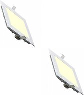 LED Downlight Slim 2 Pack - Inbouw Vierkant 18W - Warm Wit 2700K - Mat Wit Aluminium - 225mm