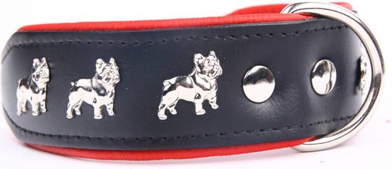 Collier en cuir Dog's Companion - Bouledogue Français - 40-47 cm x 50 mm - Noir / Rouge