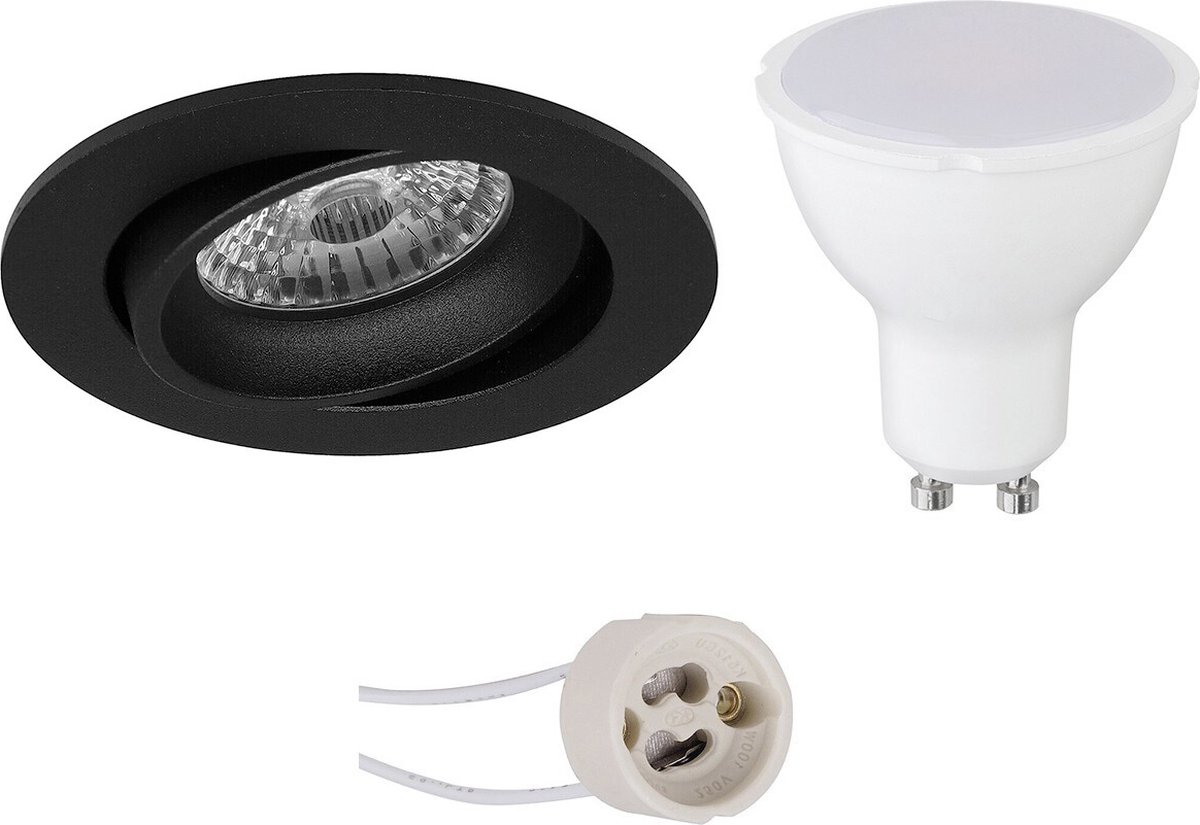 GU10 Inbouwspot Set - Mat Zwart - Inbouw Rond - Kantelbaar - Proma Delton Pro - 4W - Warm Wit 3000K - Ø82mm