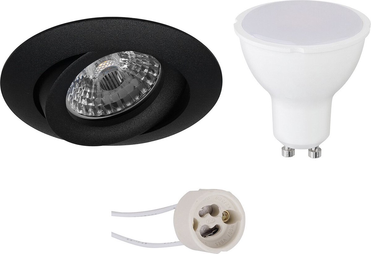 GU10 Inbouwspot Set - Mat Zwart - Inbouw Rond - Kantelbaar - Proma Uranio Pro - 4W - Warm Wit 3000K - Ø82mm