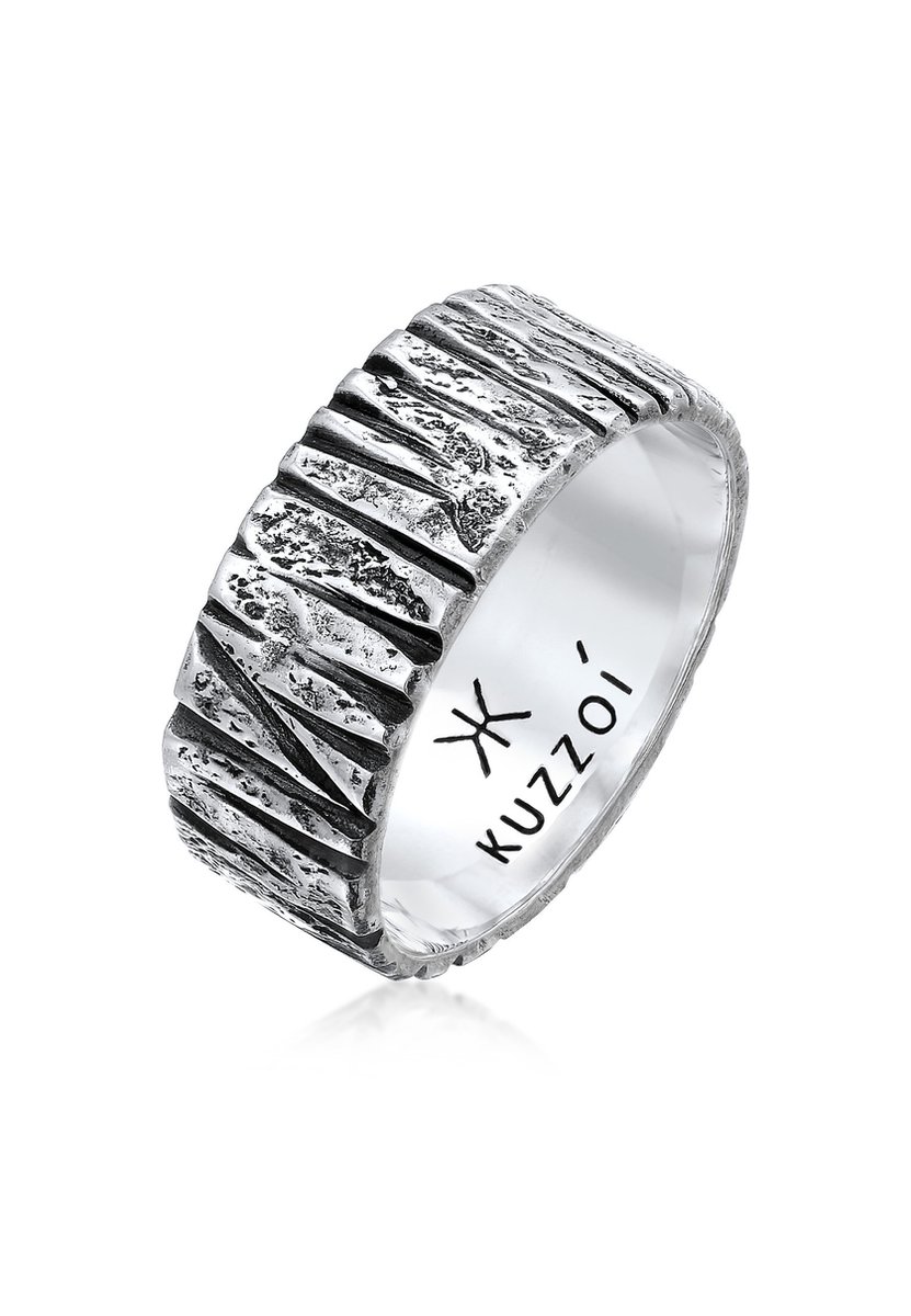 KUZZOI - Ring - Heren Ring Structuur Hammered Organische Look Trend in 925 Sterling Zilver - Heren