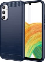 Geborsteld TPU Hoesje Geschikt voor Samsung Galaxy A34 | Beschermhoes | Back Cover | Flexibel TPU | Stijlvol Carbon | Dun | Blauw