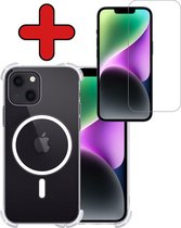 Hoesje Geschikt voor iPhone 14 Plus Hoesje Geschikt voor Magsafe Hoesje Shock Proof Cover Met Screenprotector - Hoes Geschikt voor iPhone 14 Plus Hoesje Magsafe Case Shockproof - Transparant