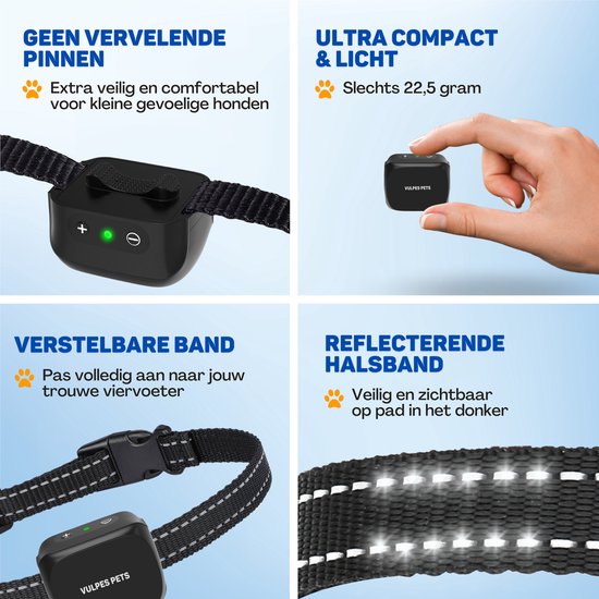 Geen vervelende pinnen, extra veilig en comfortabel. Ultra compact & licht (slechts 22,5 gram). Verstelbare band, reflecterende halsband.