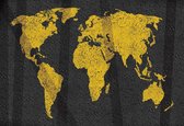 Fotobehang - Vlies Behang - Gele Wereldkaart op Asfalt - 312 x 219 cm