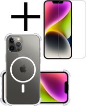 Hoes Geschikt voor iPhone 14 Pro Hoesje Geschikt voor Magsafe Hoesje Cover Shock Proof Case Met Screenprotector - Transparant