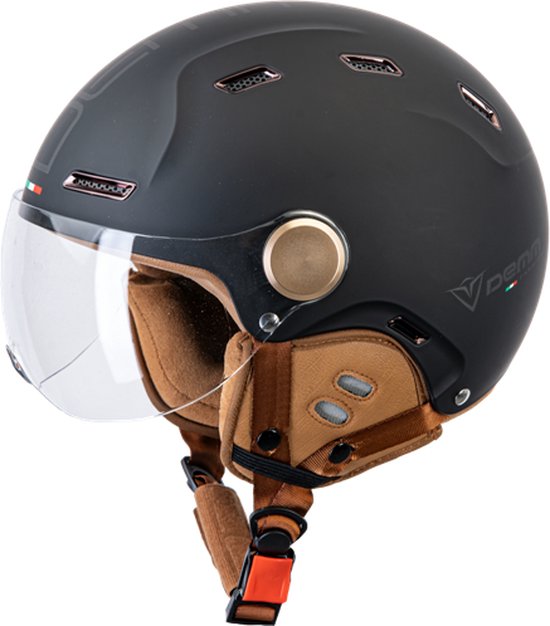 Demm Speed Pedelec helm - NTA 8776 Geschikt als Elektrische fiets, Snorfiets, Scooter, Brommer Helm - Vespa jethelm met vizier - Volwassenen - XL - Mat Zwart - Gratis helmtas