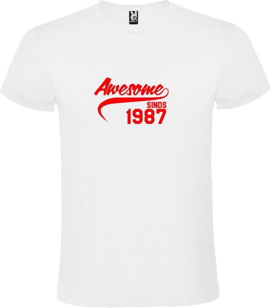 Wit T-Shirt met “Awesome sinds 1987 “ Afbeelding Rood Size XS