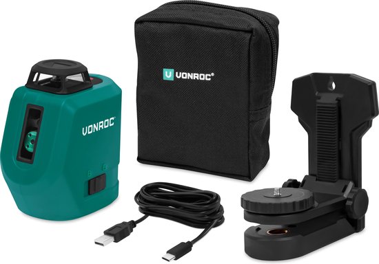 MAKA 3x 360° Groene Lijnlaser met richtplaat - 0,3 mm/m - 3° zelfnivellerend - 30