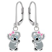 Oorbellen meisje | Zilveren kinderoorbellen | Zilveren oorhangers, koala met roze strikje